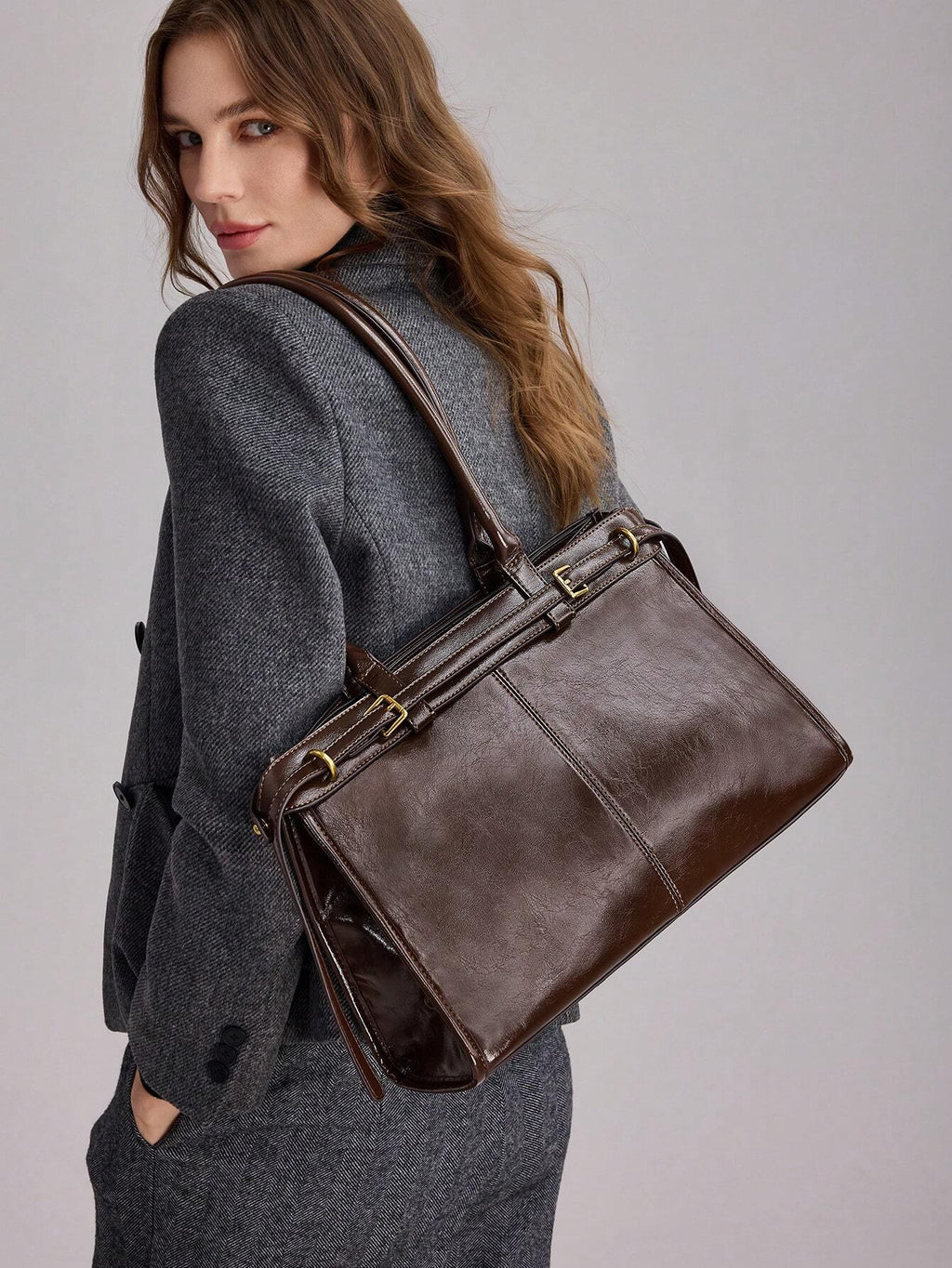 Bolsa Feminina Trabalho Elegante de Ombro com Fivela Executiva Social Preta