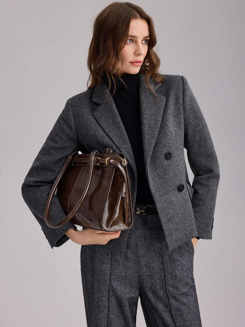 Bolsa Feminina Trabalho Elegante de Ombro com Fivela Executiva Social Preta