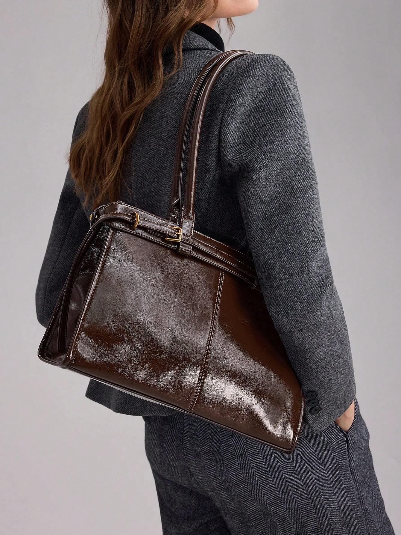 Bolsa Feminina Trabalho Elegante de Ombro com Fivela Executiva Social Preta