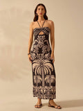 Vestido Feminino Longo Casual Boho Tropical Estampado Floral com Fenda Verão