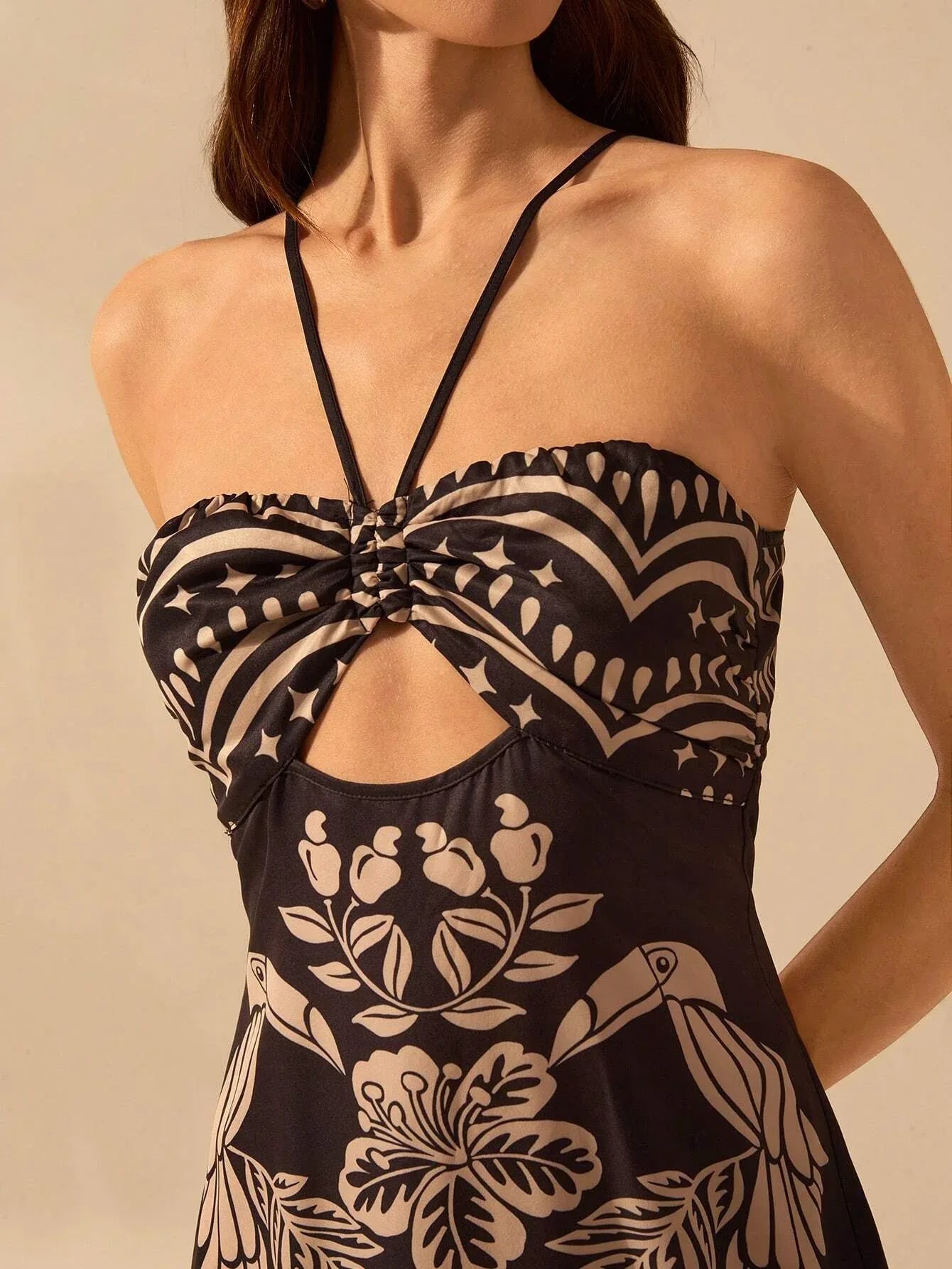 Vestido Feminino Longo Casual Boho Tropical Estampado Floral com Fenda Verão