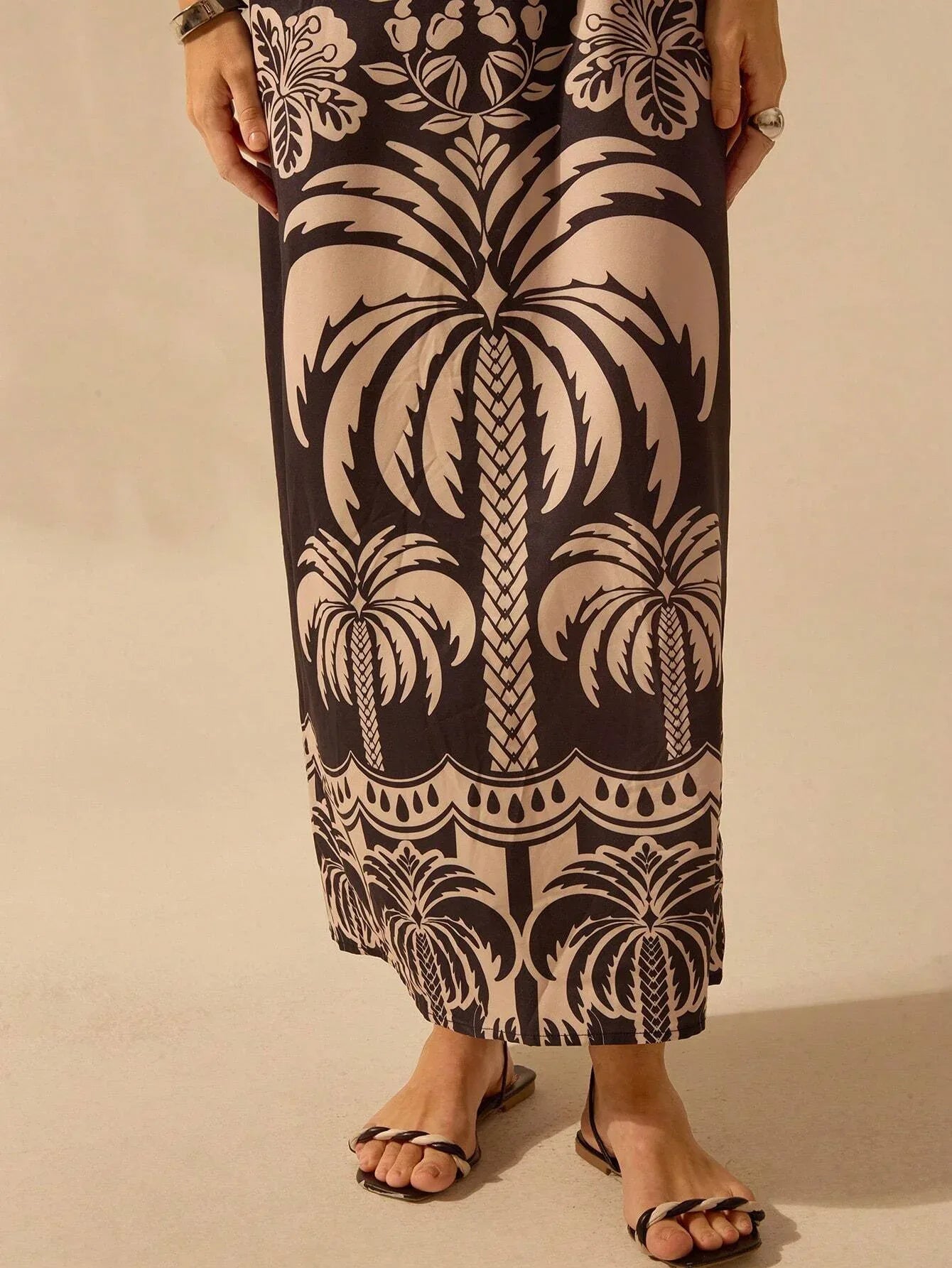 Vestido Feminino Longo Casual Boho Tropical Estampado Floral com Fenda Verão