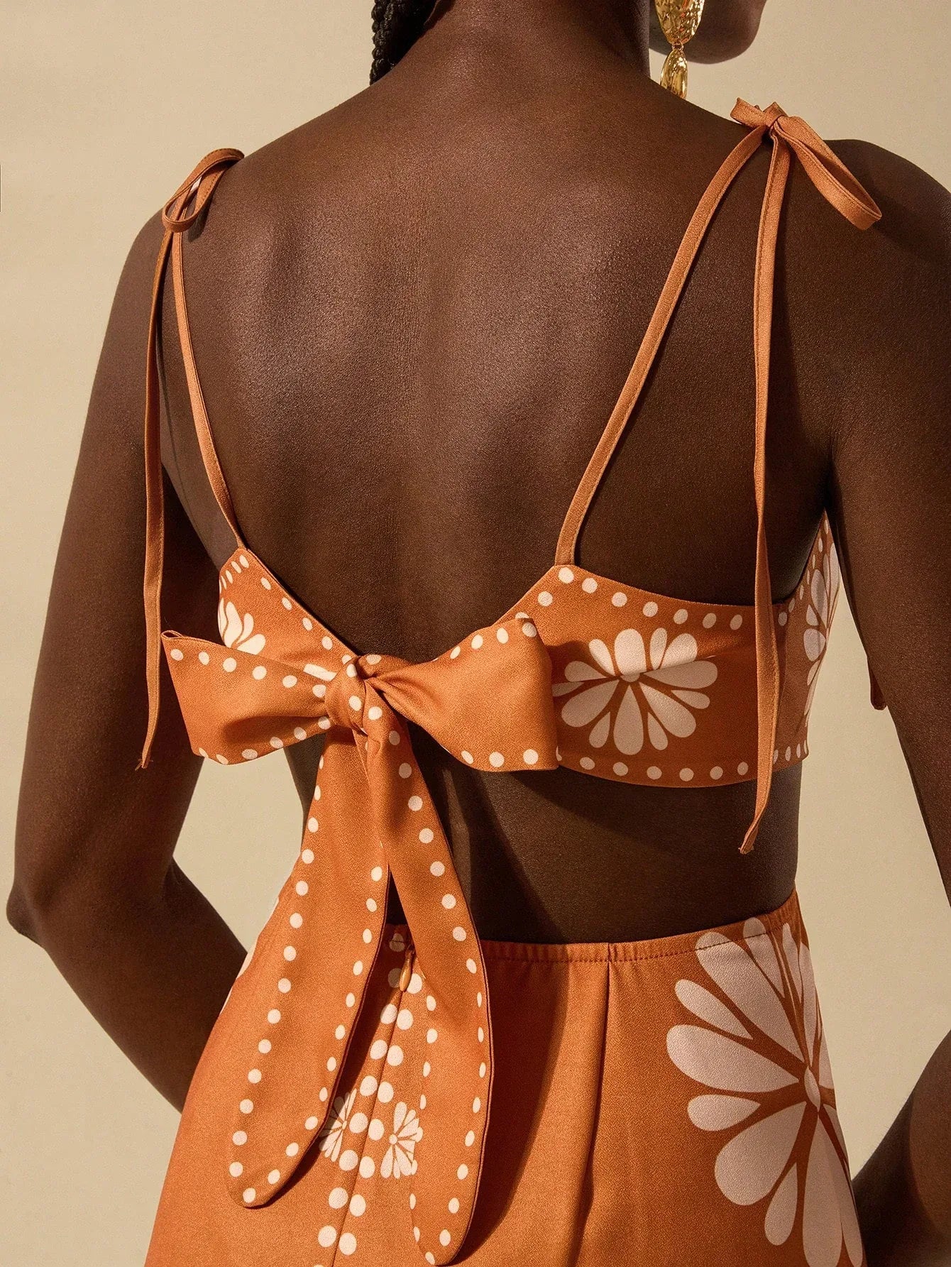 Vestido Longo Feminino Boêmio Tropical Laranja Sem Mangas Amarração Casual Verão