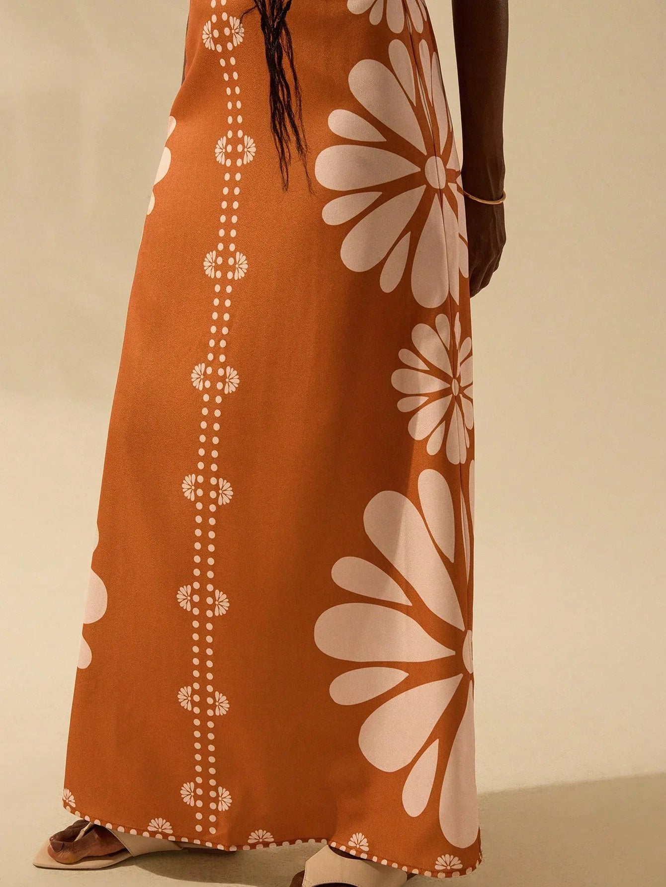 Vestido Longo Feminino Boêmio Tropical Laranja Sem Mangas Amarração Casual Verão