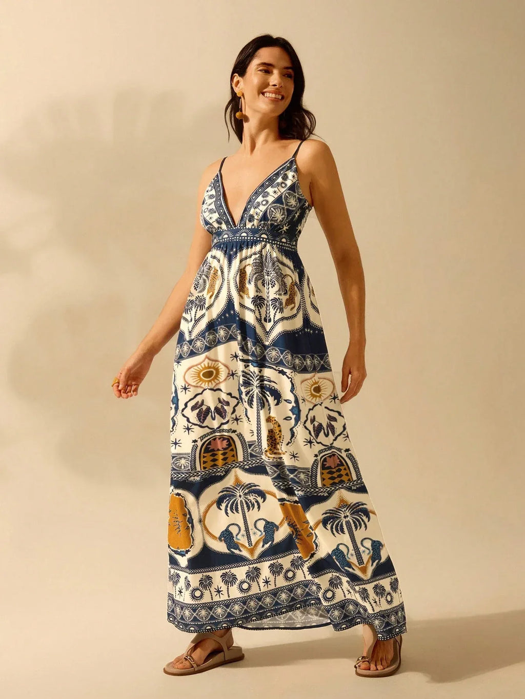 Vestido Feminino Casual Verão Decote V Estampa Leopardo