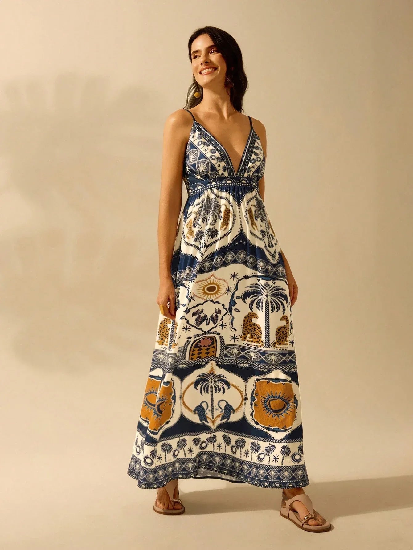 Vestido Feminino Casual Verão Decote V Estampa Leopardo