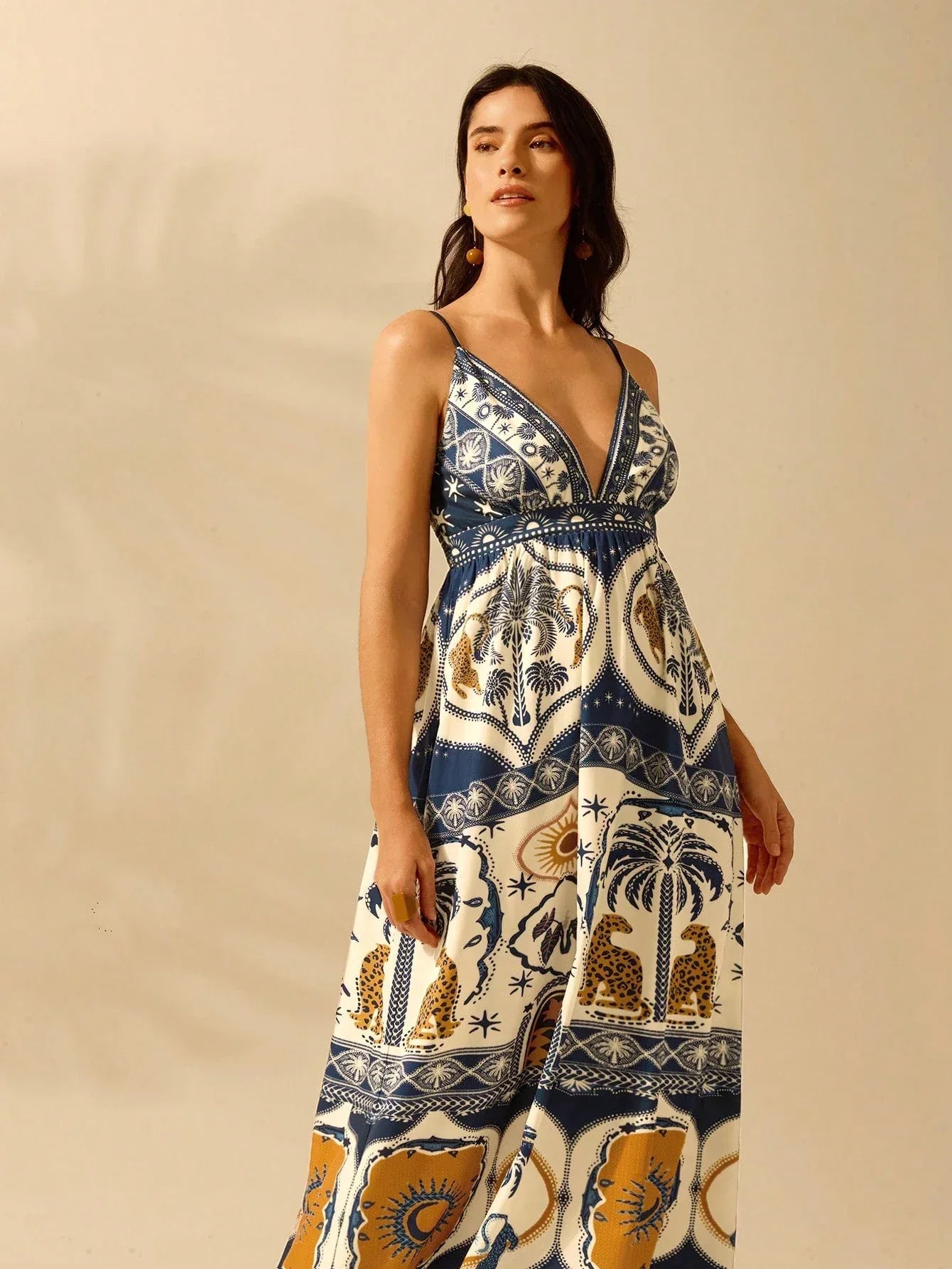 Vestido Feminino Casual Verão Decote V Estampa Leopardo