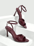 Sandália Feminina Salto Alto Bordô Ajustável Minimalista Casual Confortável