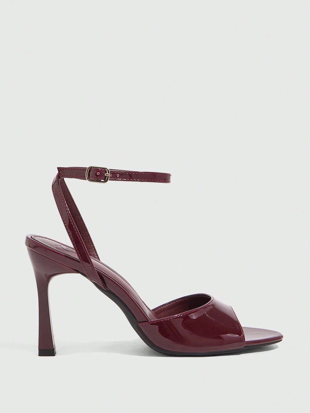 Sandália Feminina Salto Alto Bordô Ajustável Minimalista Casual Confortável