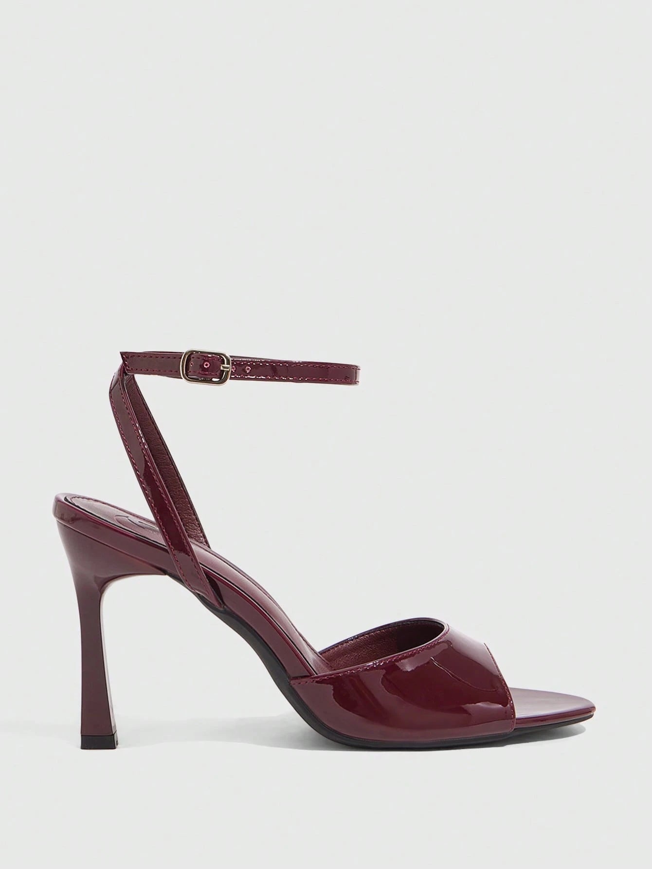 Sandália Feminina Salto Alto Bordô Ajustável Minimalista Casual Confortável