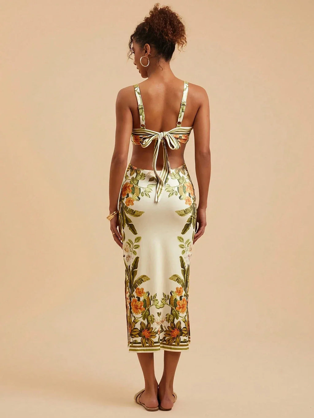 Vestido Feminino Floral Sem Manga Costas Abertas Casual Verão