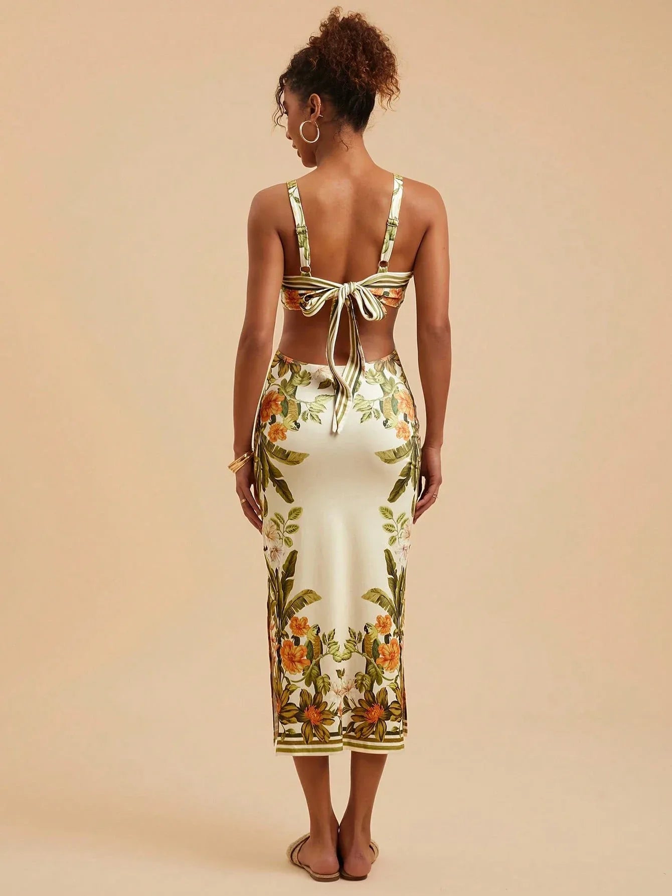 Vestido Feminino Floral Sem Manga Costas Abertas Casual Verão
