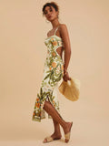 Vestido Feminino Floral Sem Manga Costas Abertas Casual Verão