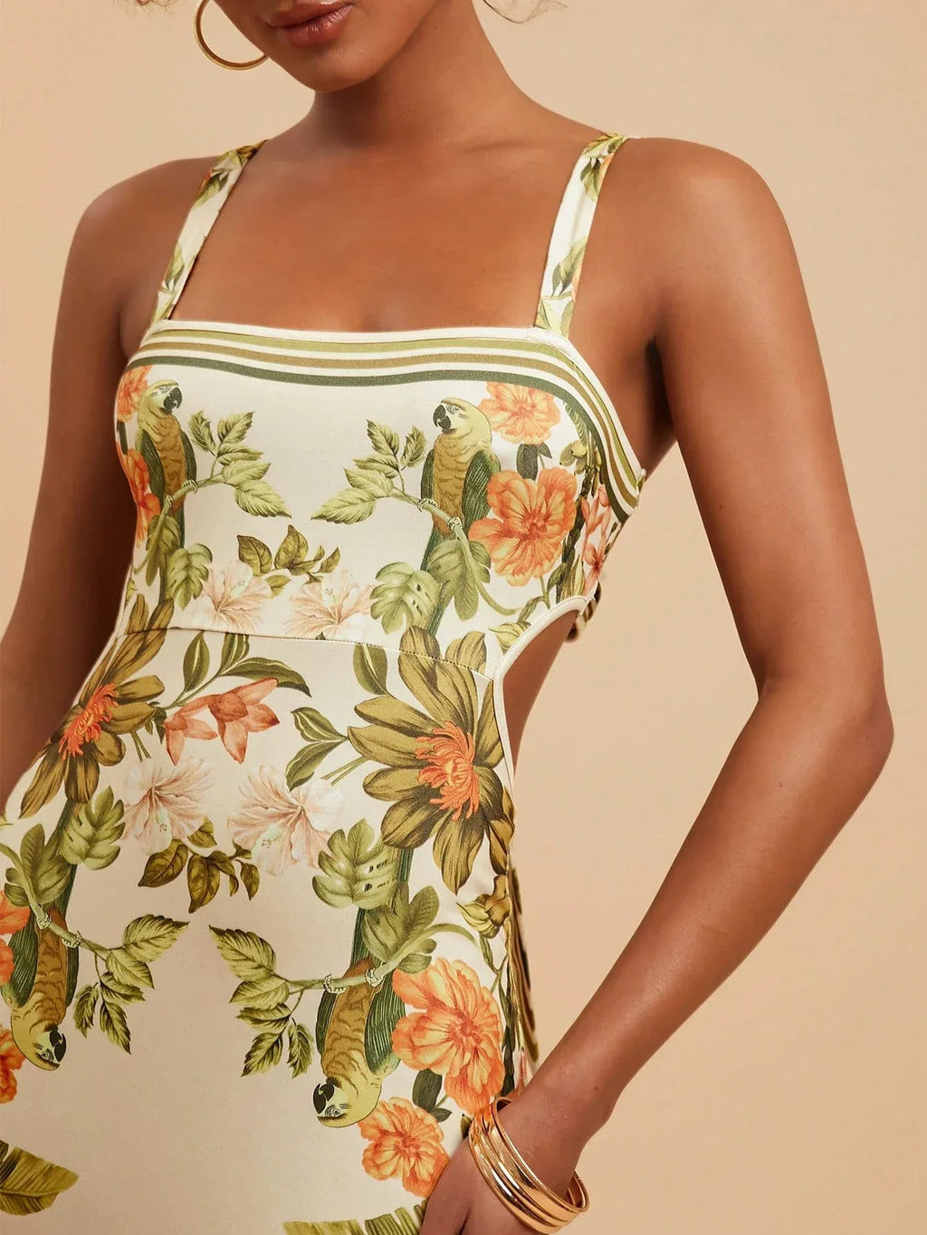 Vestido Feminino Floral Sem Manga Costas Abertas Casual Verão