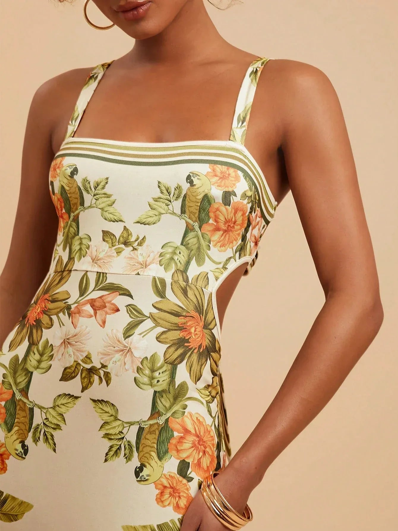 Vestido Feminino Floral Sem Manga Costas Abertas Casual Verão