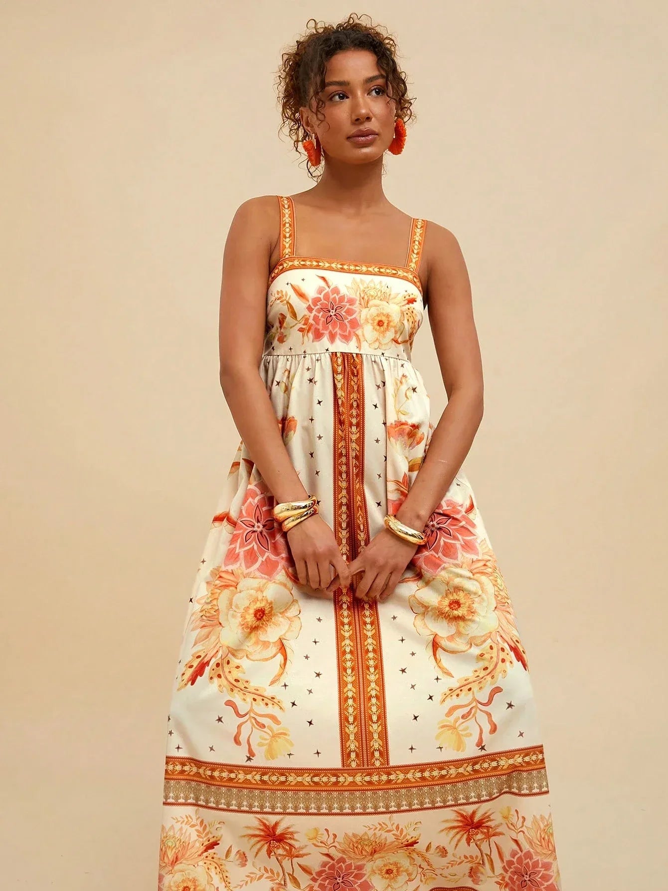 Vestido Feminino Floral Manga Curta Boho Praia Verão Casual