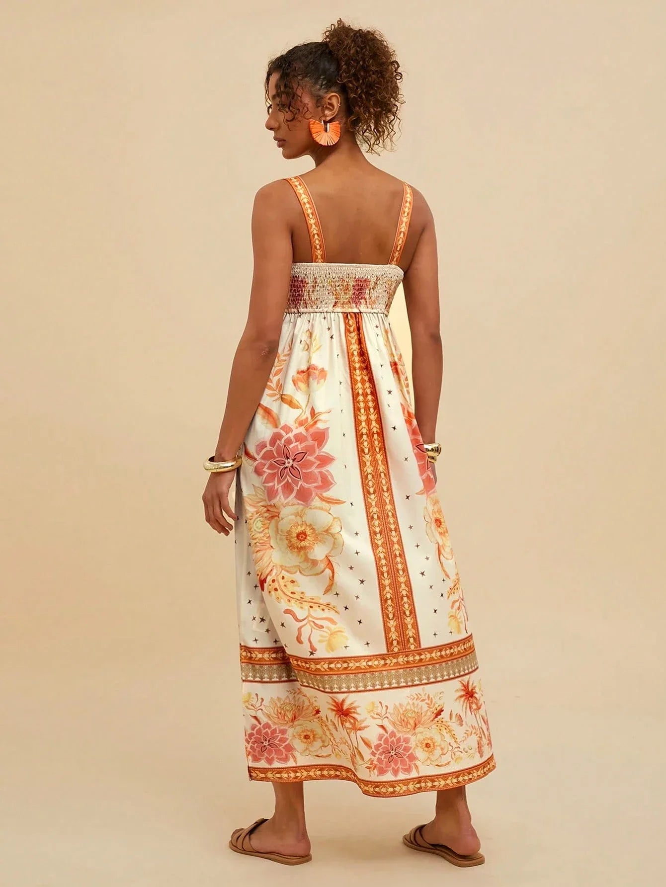 Vestido Feminino Floral Manga Curta Boho Praia Verão Casual
