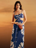 Vestido Feminino Longo Estampado Tropical Laranja Boho Praia Verão