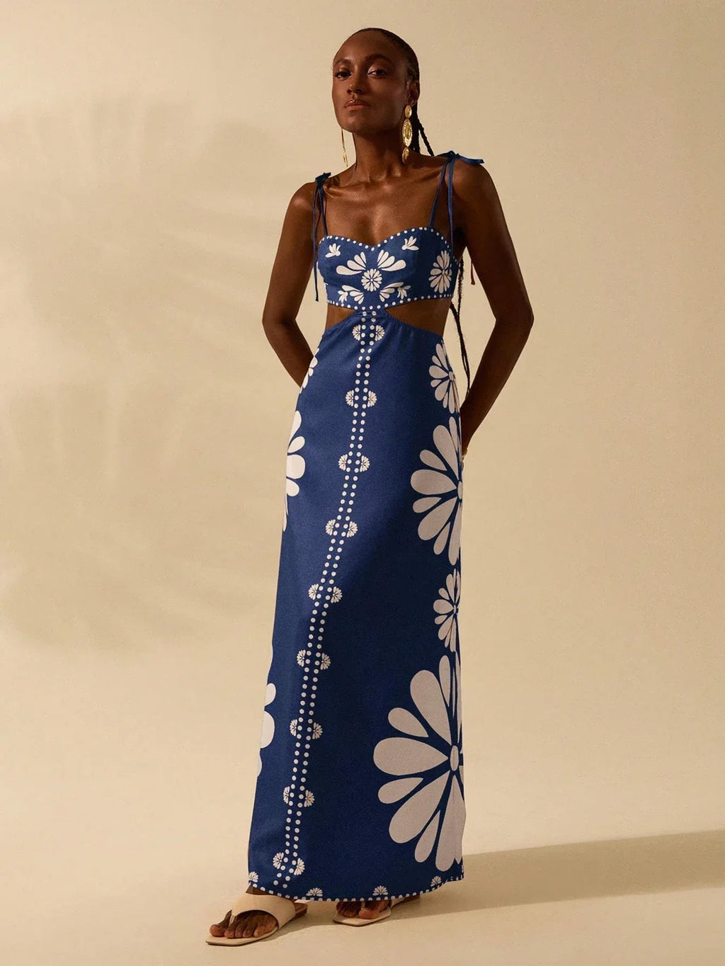 Vestido Feminino Longo Estampado Tropical Laranja Boho Praia Verão