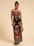 Vestido Feminino Bandeau Estampado Multicolorido Verão Praia Casual