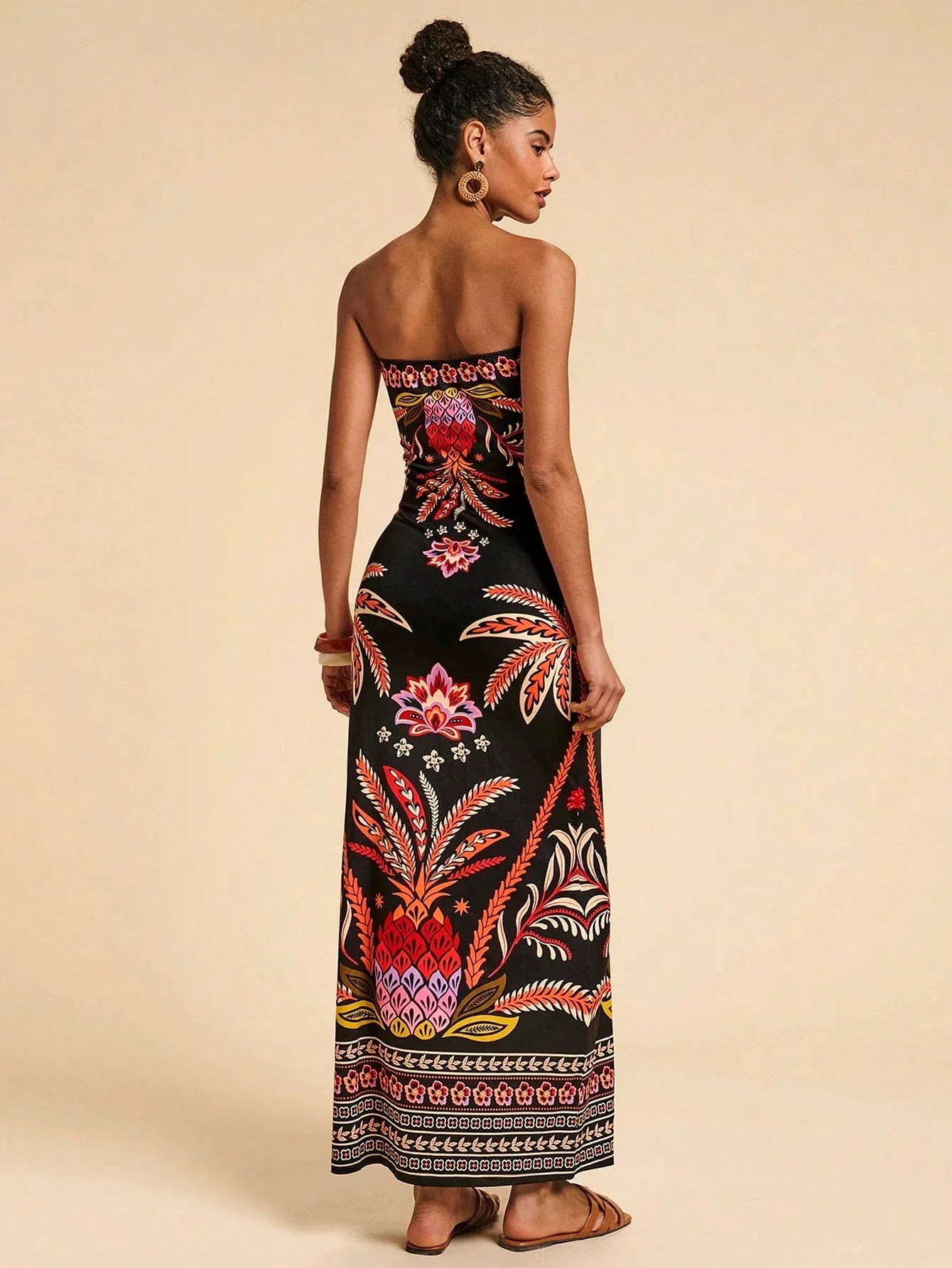 Vestido Feminino Bandeau Estampado Multicolorido Verão Praia Casual