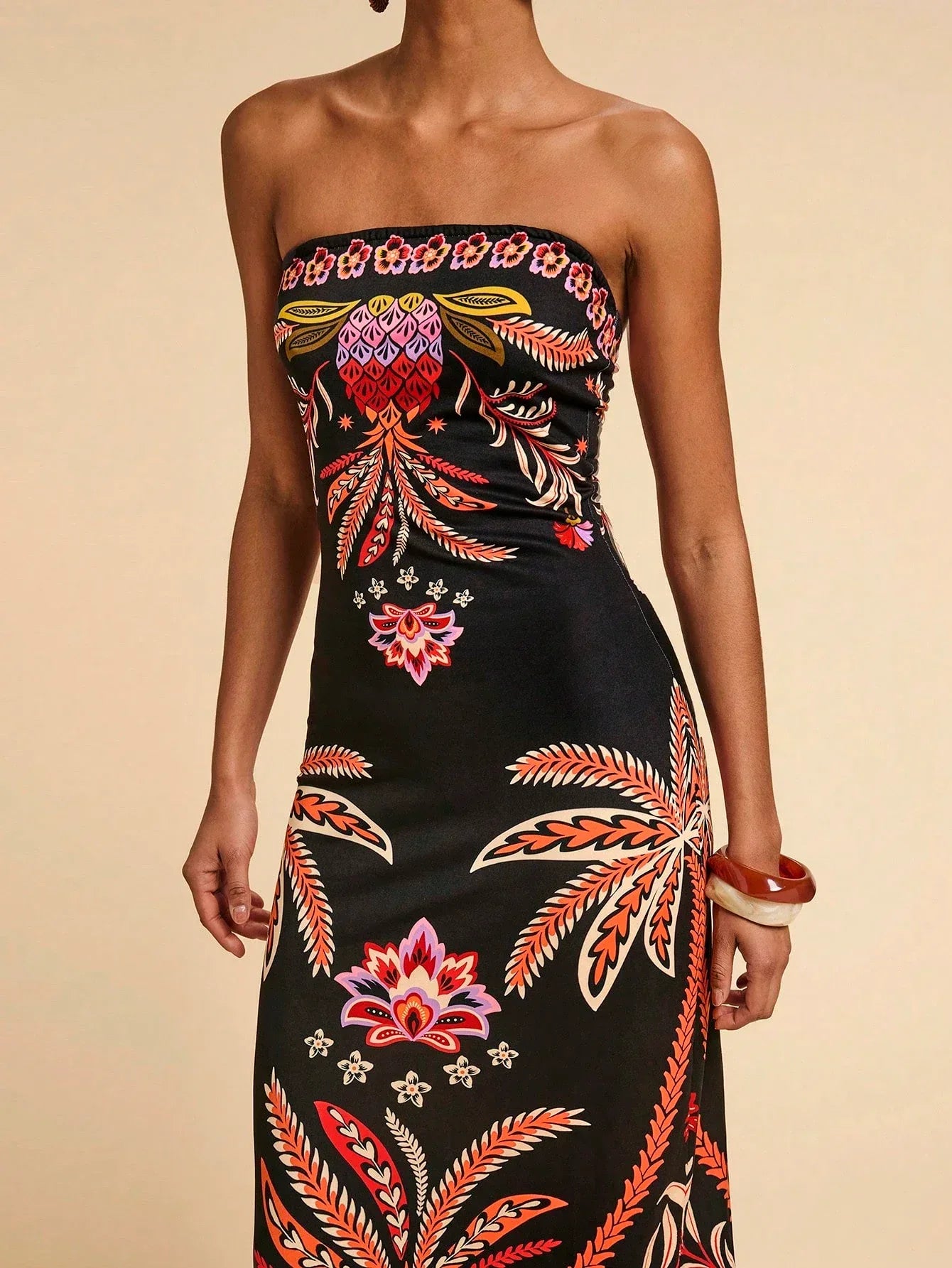 Vestido Feminino Bandeau Estampado Multicolorido Verão Praia Casual
