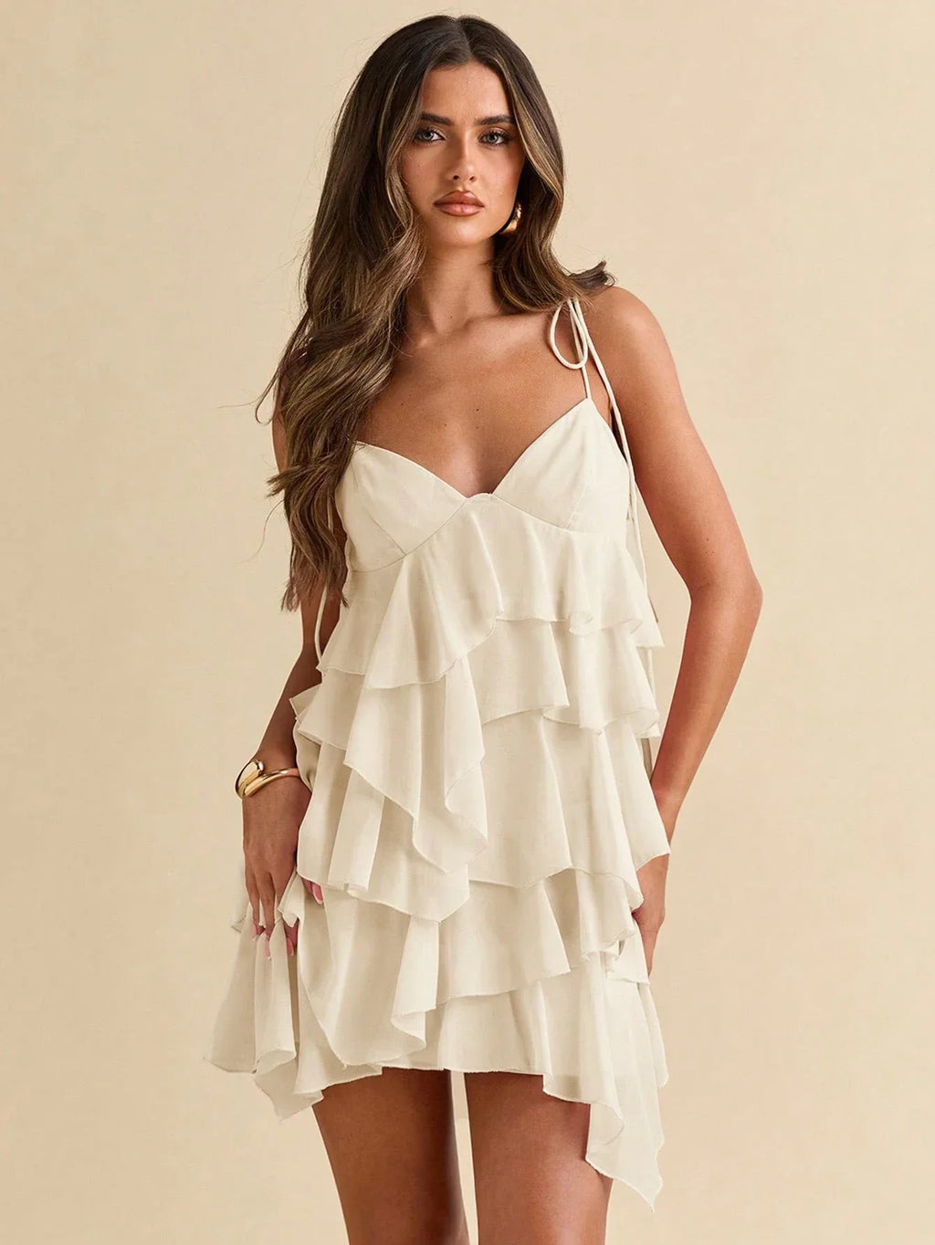 Vestido Feminino Midi Chiffon Alças Franzido Festa