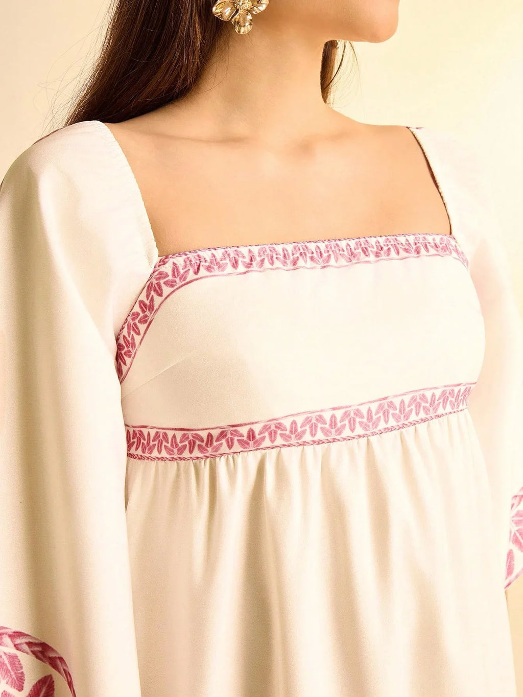 Vestido Longo Feminino Estampado Tropical Manga Casual Boho Rosa