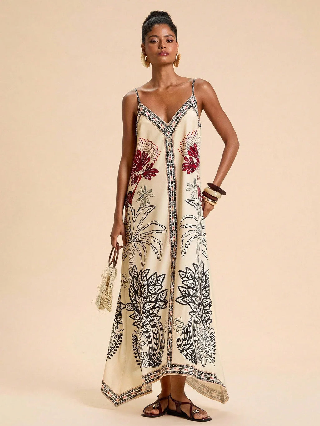 Vestido Feminino Estampado Alça Fina Verão Praia Casual