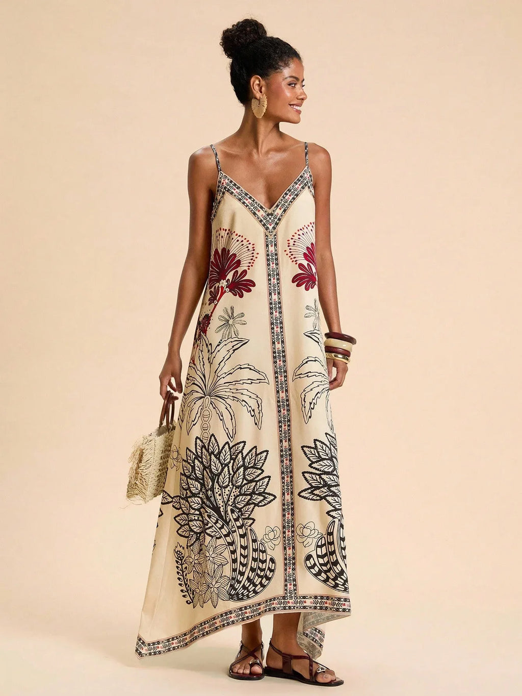 Vestido Feminino Estampado Alça Fina Verão Praia Casual