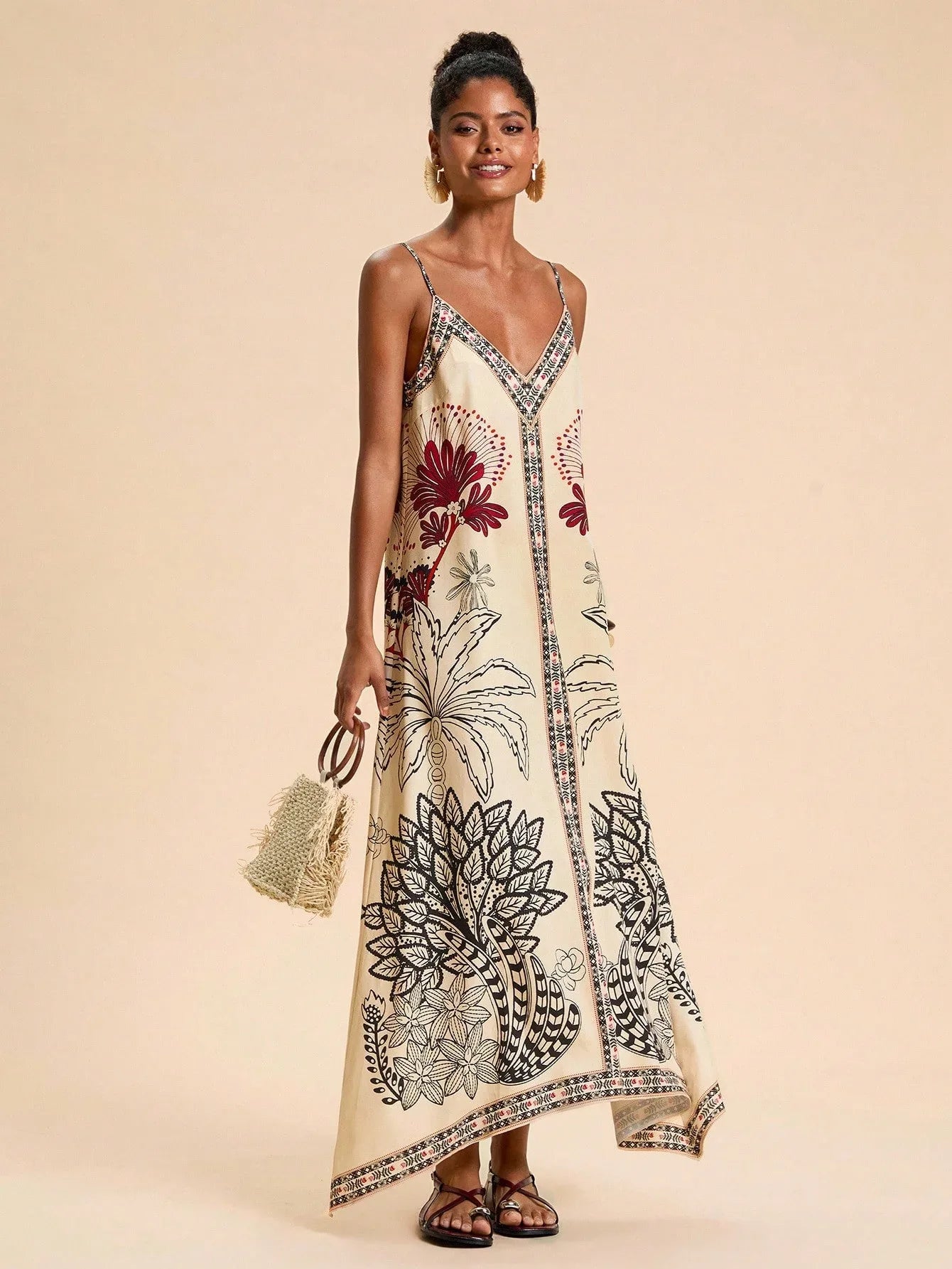 Vestido Feminino Estampado Alça Fina Verão Praia Casual