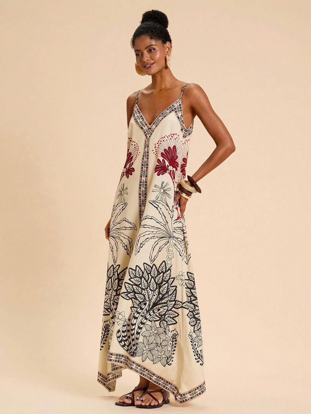 Vestido Feminino Estampado Alça Fina Verão Praia Casual