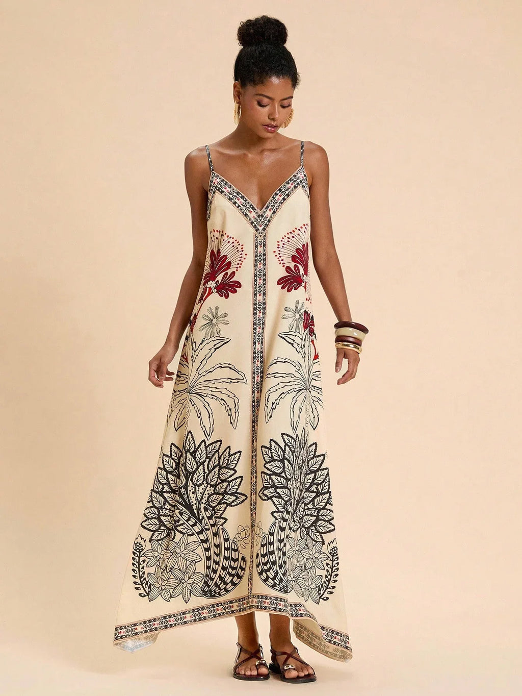 Vestido Feminino Estampado Alça Fina Verão Praia Casual