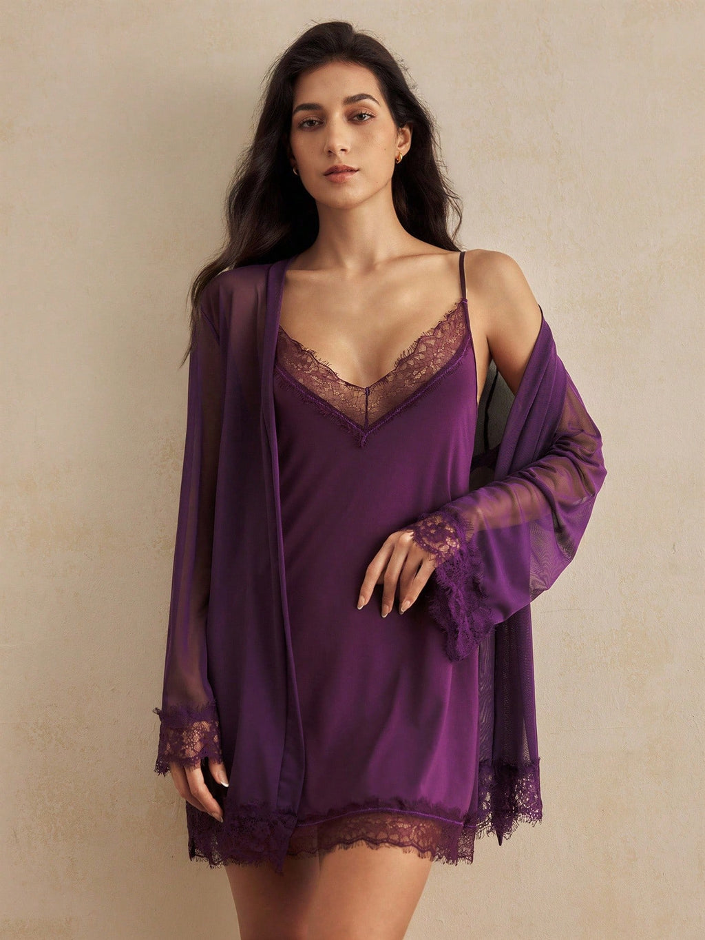 Conjunto Íntimo Feminino Camisola Robe Renda Lingerie  Baby Doll