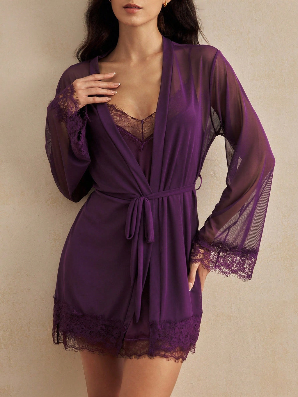 Conjunto Íntimo Feminino Camisola Robe Renda Lingerie  Baby Doll