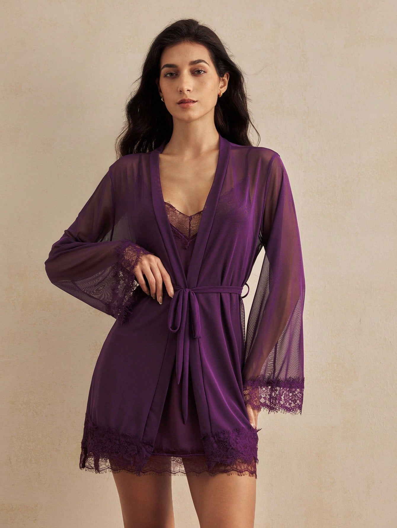 Conjunto Íntimo Feminino Camisola Robe Renda Lingerie  Baby Doll