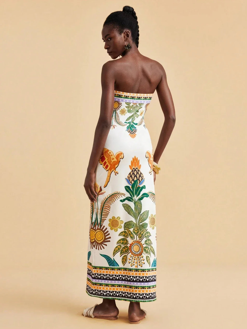 Vestido Feminino Tropical Manga Curta Casual Verão Praia Estampado