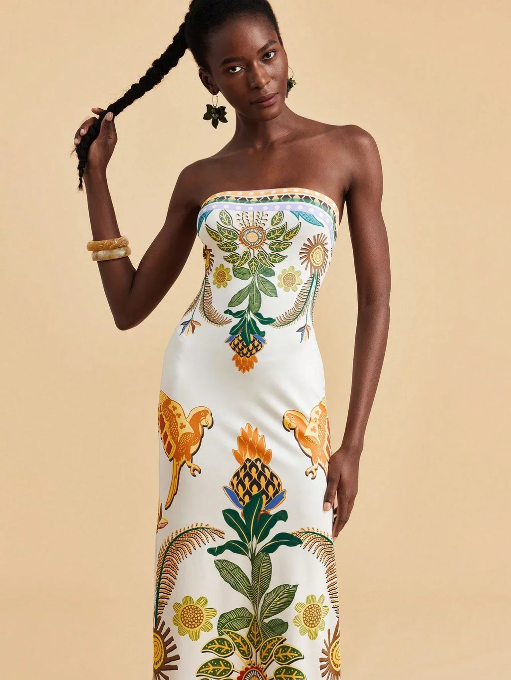 Vestido Feminino Tropical Manga Curta Casual Verão Praia Estampado