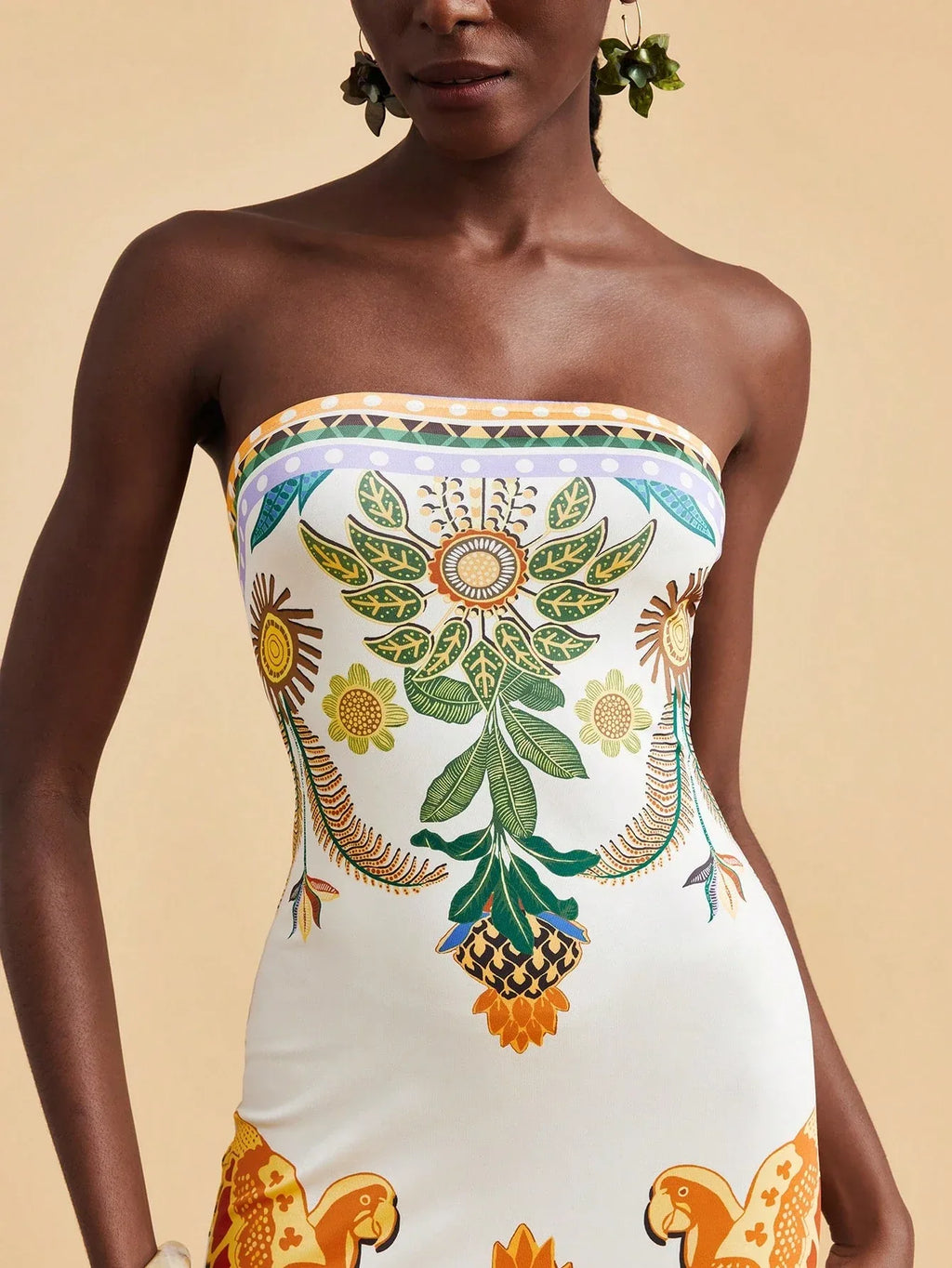Vestido Feminino Tropical Manga Curta Casual Verão Praia Estampado