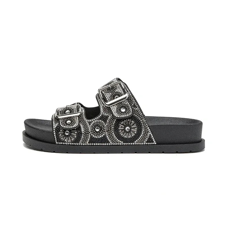 Sandália Feminina Papete Flat Preta Confortável Casual Dia a Dia