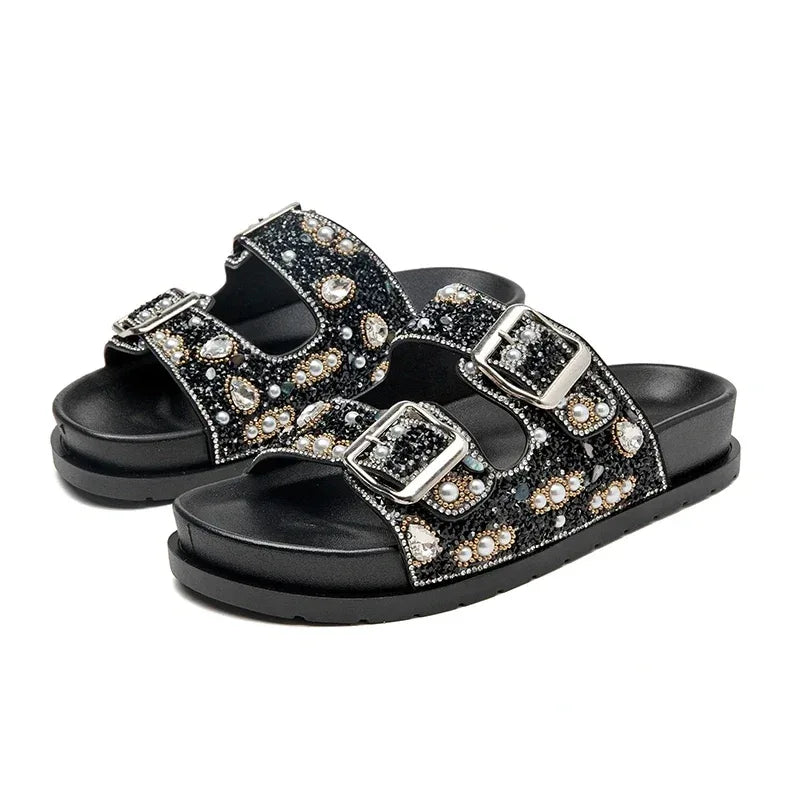 Sandália Feminina Rasteirinha Plana Preta Papete Flat Confortável Casual