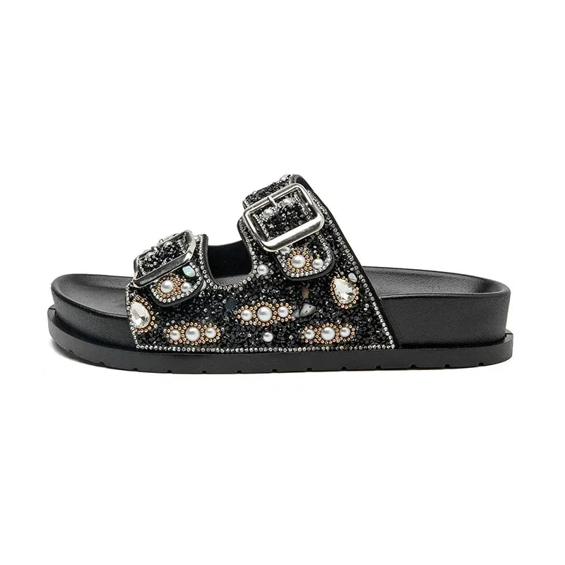 Sandália Feminina Rasteirinha Plana Preta Papete Flat Confortável Casual